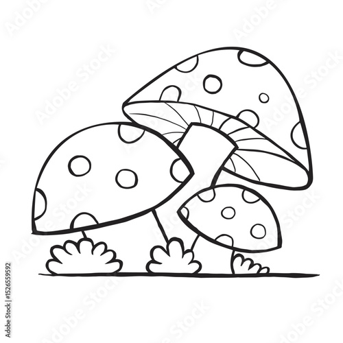 mushroom vector illustration. Black. Outline. Simple draw. 