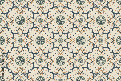 Damask pattern oriental tiles with a symmetrical floral motif. Seamless ethnic abstract geometric ornamental. Vector image for print, textile, packaging, interior design, and your other projects.