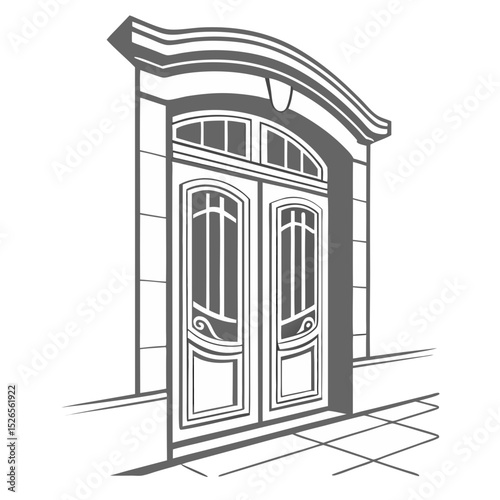 Elegant double door entrance silhouette with archway detail