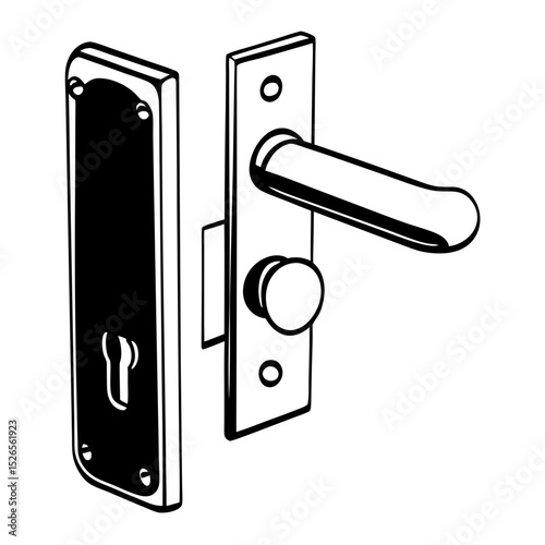 Door handle and lock set silhouette illustration