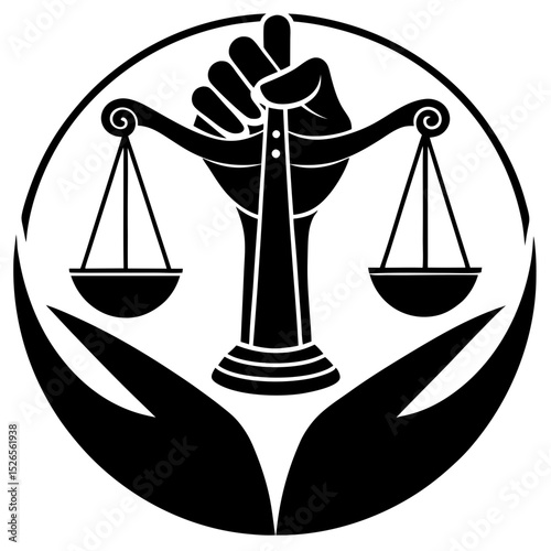 Empowering fist holding scales of justice silhouette