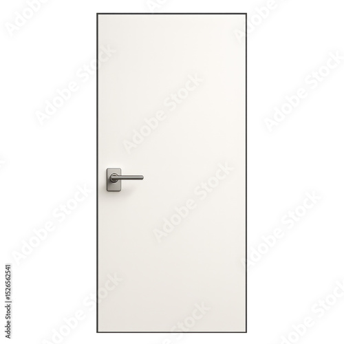 Sleek white modern minimalist door with metal handle. clean and simple interior design element providing feeling of quiet privacy and security in contemporary home