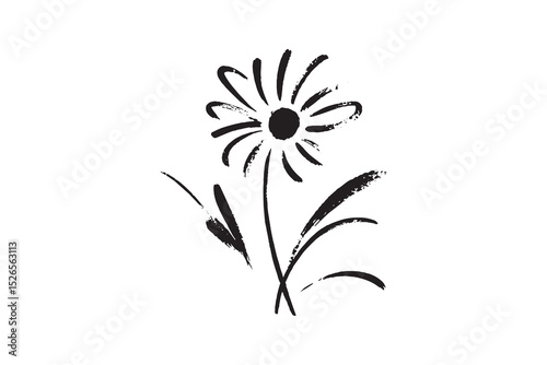 Daisy flower ink sketch minimalist black on white vector illustration