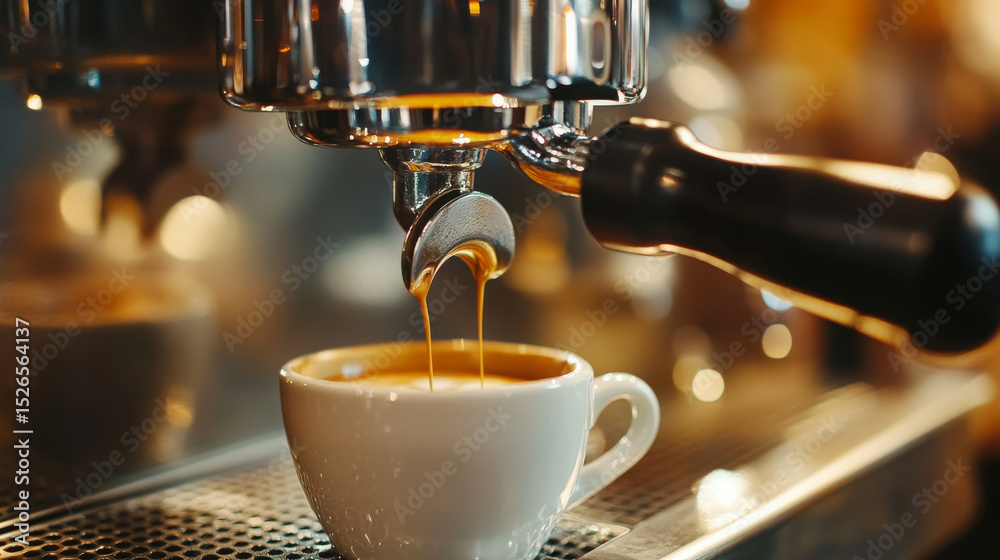 A close-up view of rich Americano flowing from a professional coffee machine into a cup.
A close-up view of rich Americano flowing from a professional coffee machine into a cup.