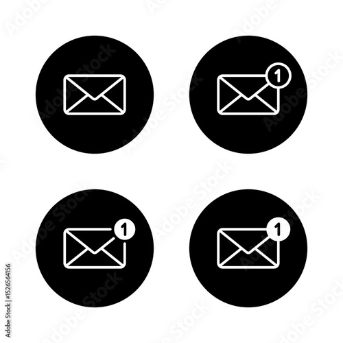 New message notification, envelope email outline icon set on black circle. Mail sign symbol