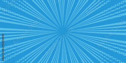 Simple Gradient Groovy Rays Of Comic Style Blue Swirl Sunburst Effect In Blank Horizontal Plain Background