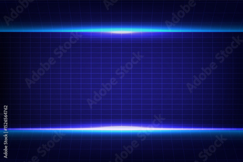 Abstract technology Horizontal neon laser lines on top and bottom and a rectangular grid in the center