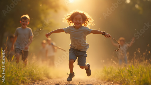 Kids jumping rope. Ultra-realistic rope skipping. Fun activities for children. Benefits of skipping rope for fitness.