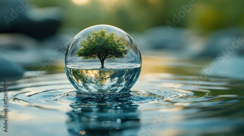 Wallpaper Mural Crystal sphere with a tree, resting on water Torontodigital.ca