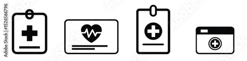 Medical ID Card Icons:  Plus Symbol, Heart Rate, Healthcare Branding Graphics