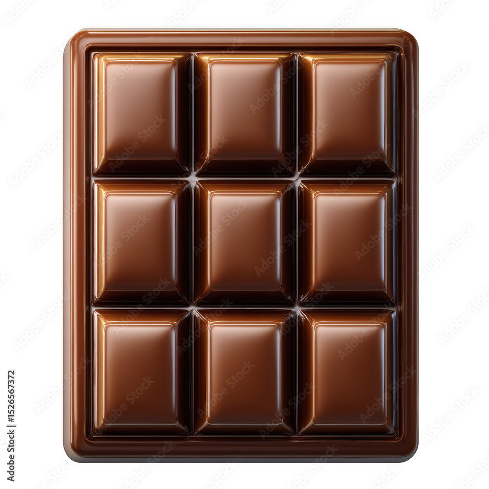 Obraz premium Milk chocolate bar nine squares isolated on transparent background