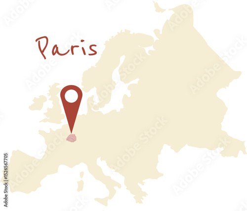 map of europe with location on Paris