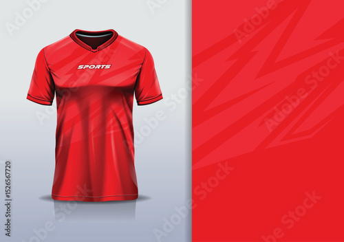 T-shirt mockup abstract stripe line jersey design for football, soccer, racing, esports, running, in red color