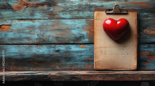 Vintage clipboard with heart, distressed wood
