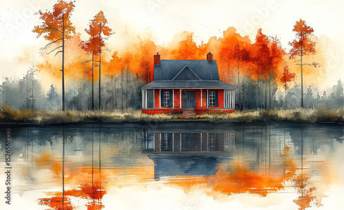 House with a porch sits on a lake