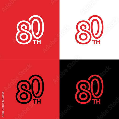 80th Birthday Number Set in Four Styles