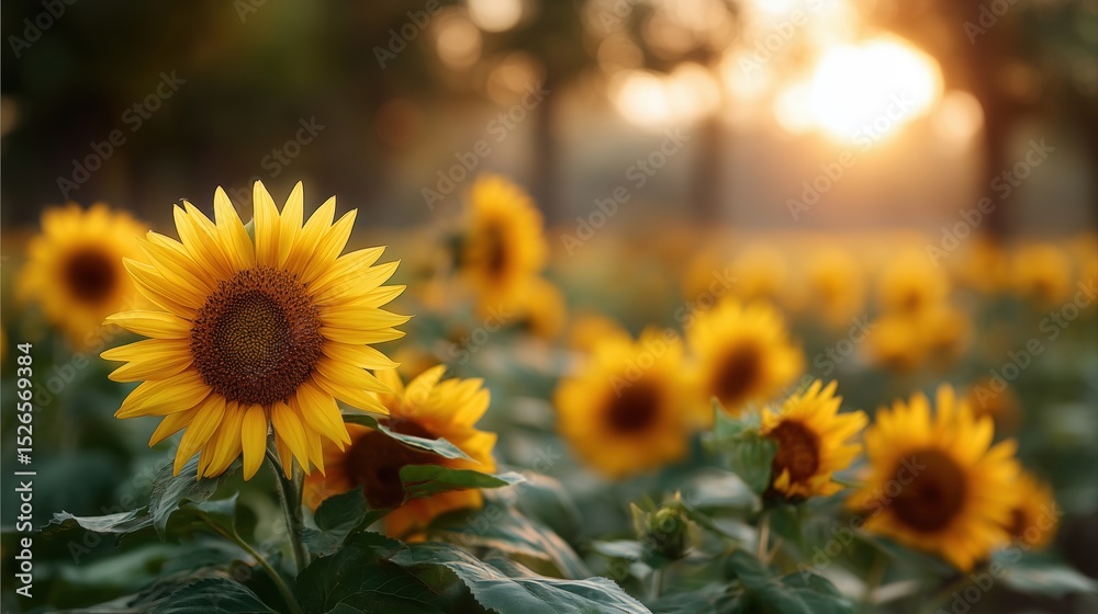 Naklejka premium Sunflower blooming at sunset nature photography outdoor serenity