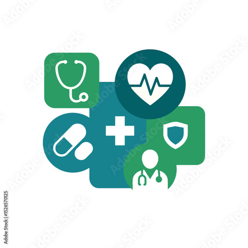 Geometric Healthcare Poster with Iconic Medical Symbols