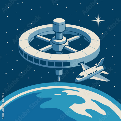 Orbital Space Hotel Docking Station Vector Illustration