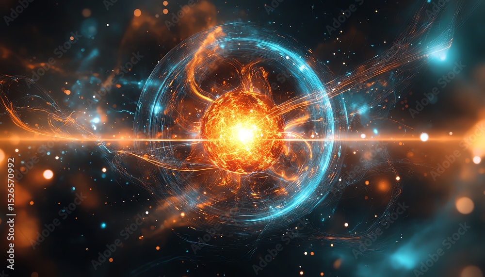 Obraz premium Quantum Nuclear Fusion Entanglement, 3d Representation