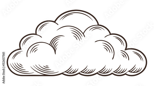 Vintage illustration of a fluffy cloud in a simple outline style  