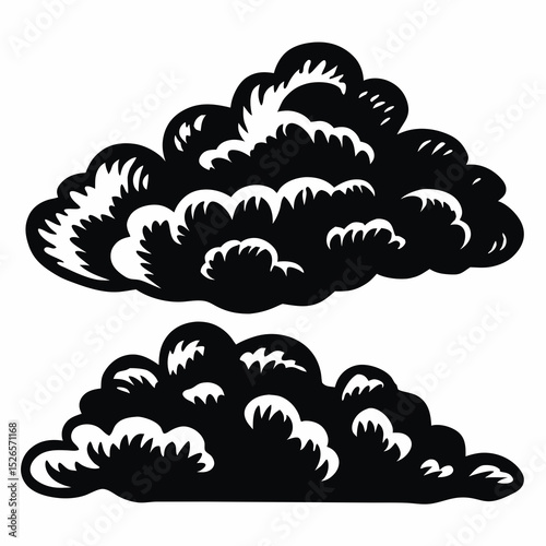 Black decorative clouds in artistic style with detailed texture  