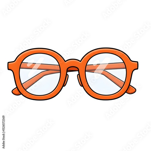 A pair of round orange eyeglasses with clear lenses, isolated on white, providing vision correction.
