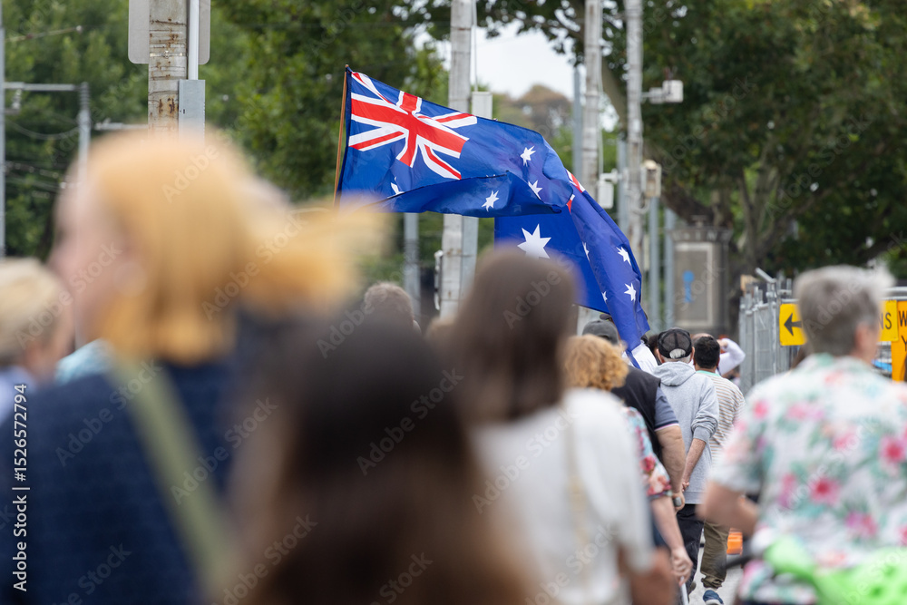 Australian flags and crowd on Australia day Australian flags and crowd on Australia day