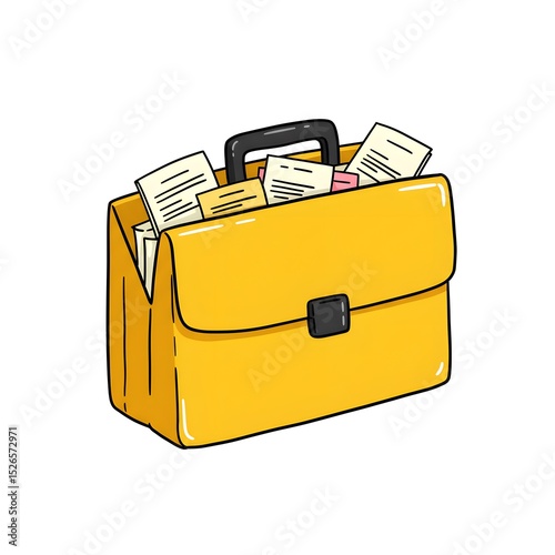 Illustration of a yellow briefcase overflowing with papers, suggesting a busy professional or office setting.