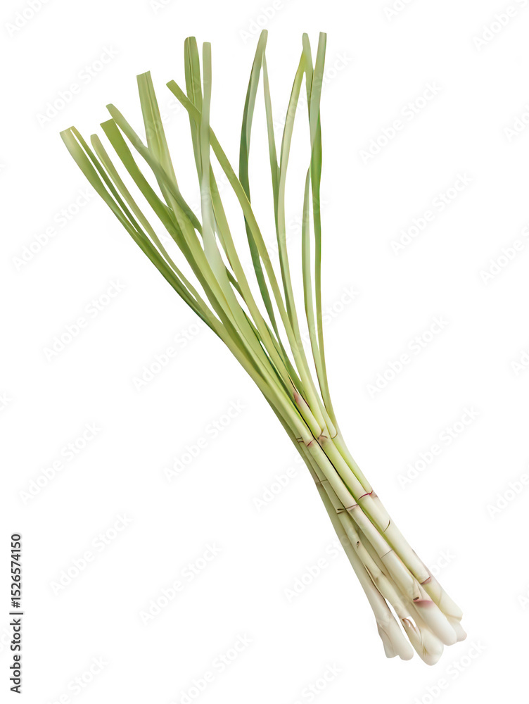 Fototapeta premium Fresh Lemongrass Close Up Full Stalk Transparent Background