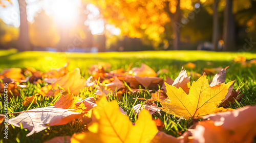 Field of yellow leaves on the ground