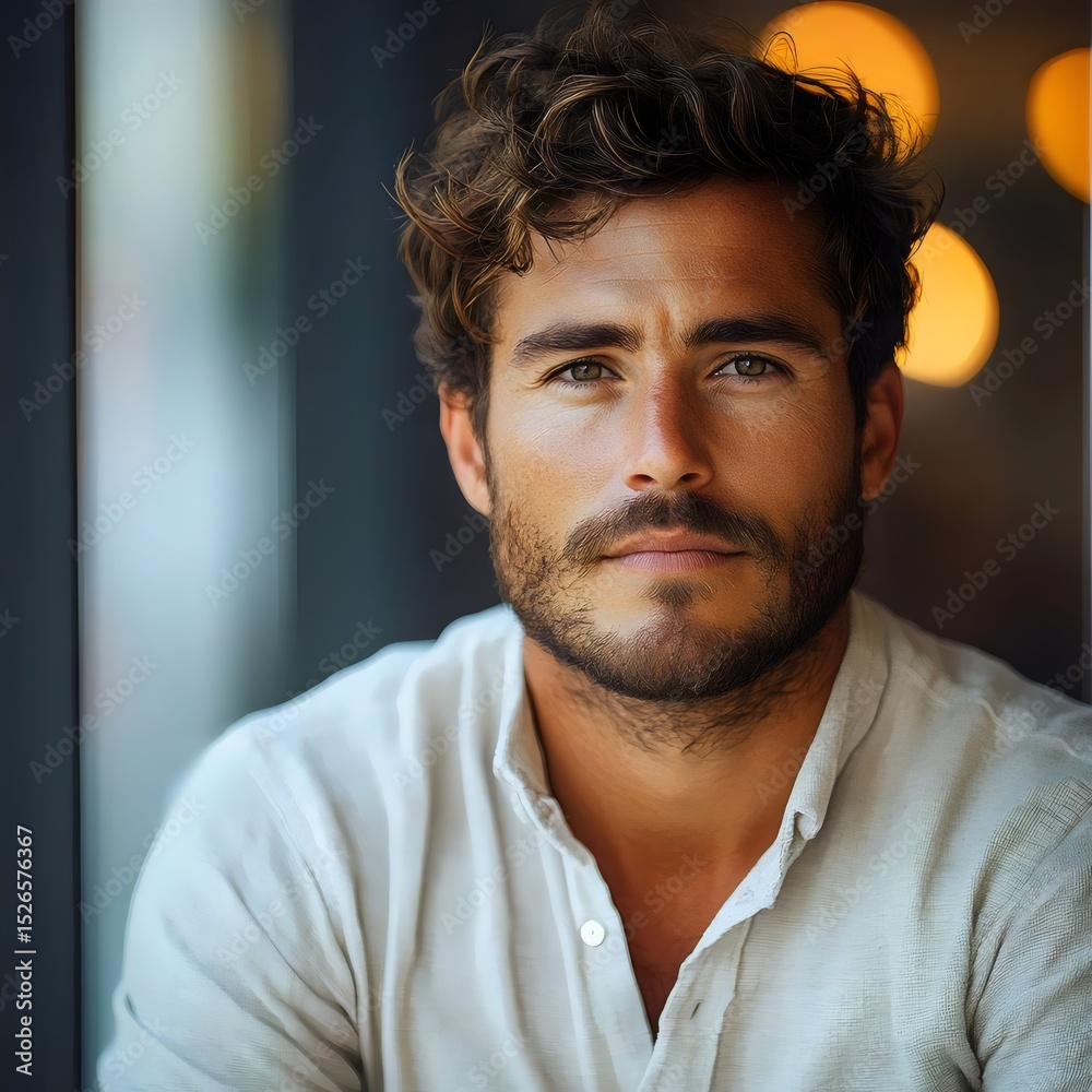 Obraz premium This portrait features a handsome man with a confident gaze and a well-groomed appearance.
