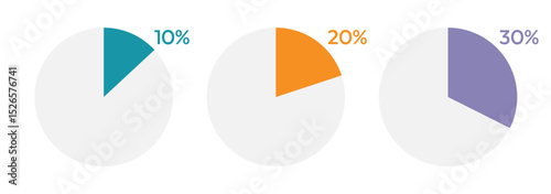 10,20,30 percent round graph. Graphic vector for statistics and finance. Round loading symbol with percent filled bar. Progress, waiting or downloading icon divided on segments