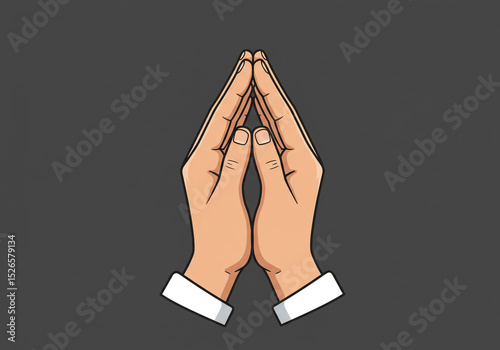 Illustration of two hands pressed together in a prayer or pleading gesture on a gray background