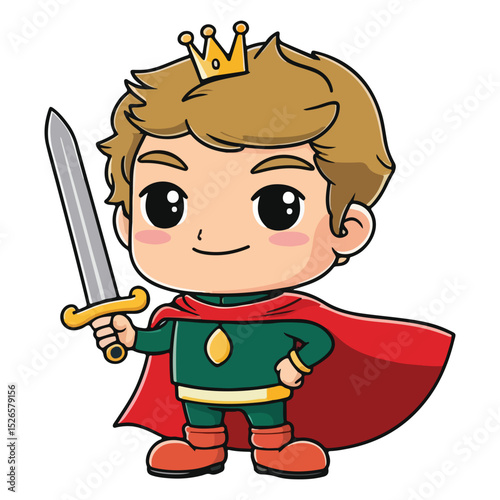 Cute Royal Boy Character in Crown Icon Collection
