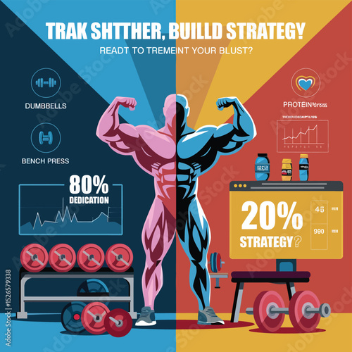 2d vector strong muscle pose strong body builder anatomy hairy at gym with bundle Doing exercises
