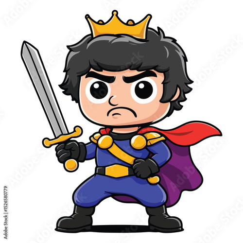 Prince Character with Golden Crown Chibi Icon Set