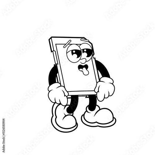 Retro character design from tired cute memory outline