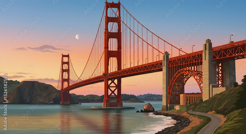 Obraz premium Red Bridge View at Sunset