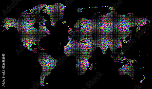Topographic colourful dotted world map layout made for clarity and elegance. Ideal for infographics, this dotted world map uses balanced lines and space.