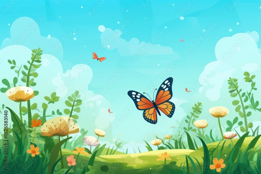 Naklejka premium Butterfly and garden background outdoors cartoon nature.