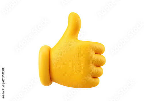 3d render yellow thumbs up emoji hand gesture, On Transparent Background