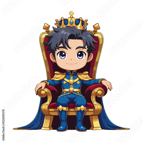 Little Prince Boy in Crown Vector Icon Set