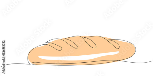 One continuous line drawing of long loaf bread. Simple black line sketch of French baguette, bakery and cafe concept good for logo.