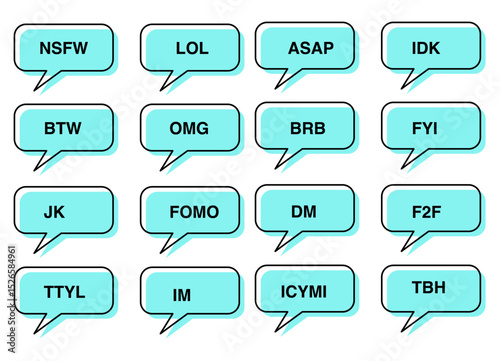 Speech bubble set with texting acronyms 