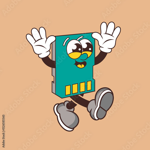 Retro character design of happy memory card
