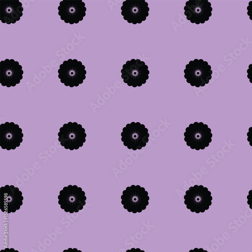 A stylish repeating pattern featuring black flowers set against a soft lavender background. This contemporary design is perfect for textiles, home decor, and any creative project that needs a touch.