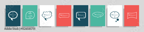 Quote frames blank templates set. Text in brackets, citation empty speech bubbles, quote bubbles. Textbox isolated on color background. Vector illustration