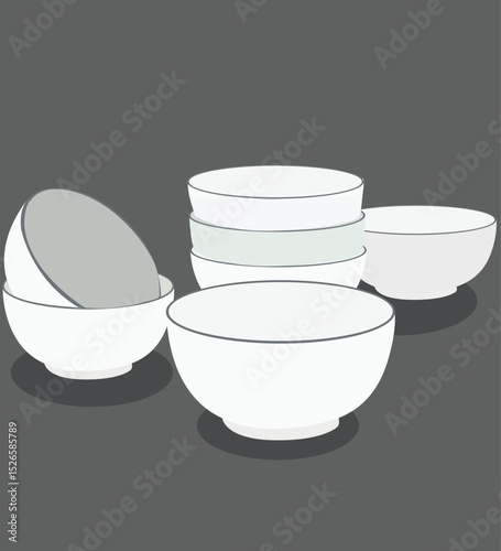 Stack of deep soup or salad porcelain bowls