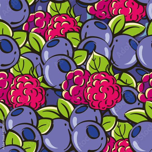 Seamless Texture of Raspberries and Blueberries